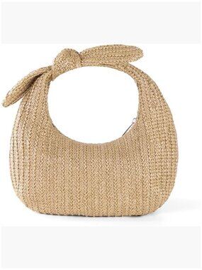 Woven Straw Clutch Purse with Faux Leather, Crossbody Shoulder Bag